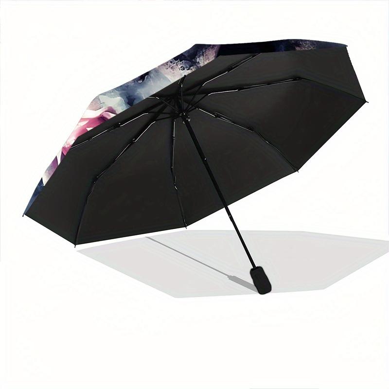 1pc Bouquet of Roses Entwined with the Veils of Death Pattern Automatic 3-Fold Umbrella, 8 Iron Frames, High-Value Folding Umbrella, Suitable for