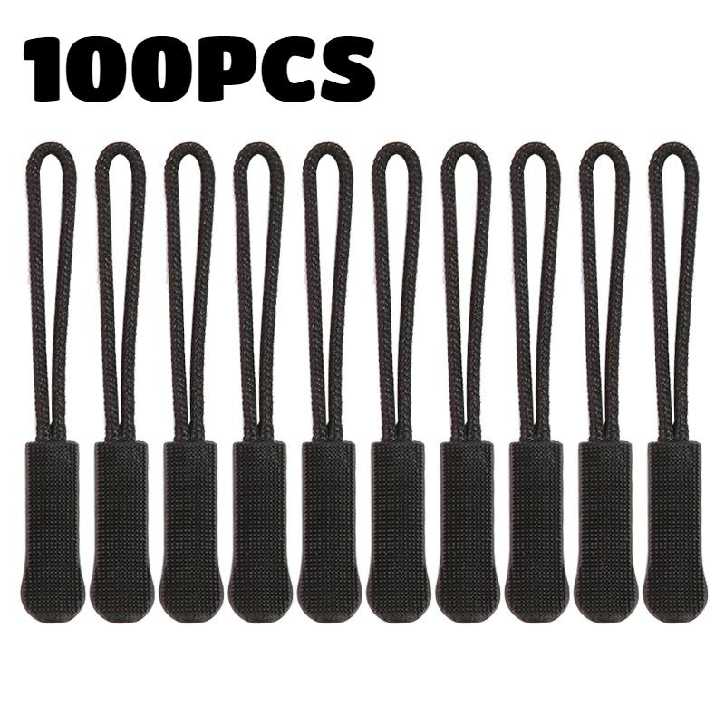 100pc Zipper Puller Black Extension Cord Tag Replacement Clip Broken Buckle Fixer Zip Cord Tab Travel Bag Suitcase Tent Backpack