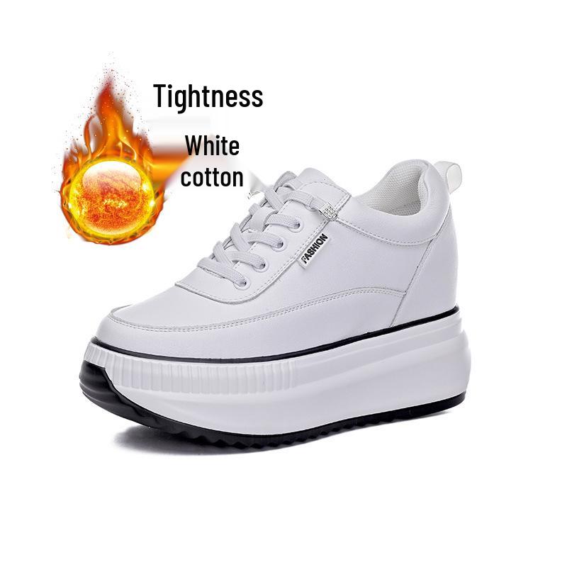 2026 Women's Wedge Platform Thick Sole Casual Shoes - Height-Boosting, All-Season White Flats with Extra Velvet