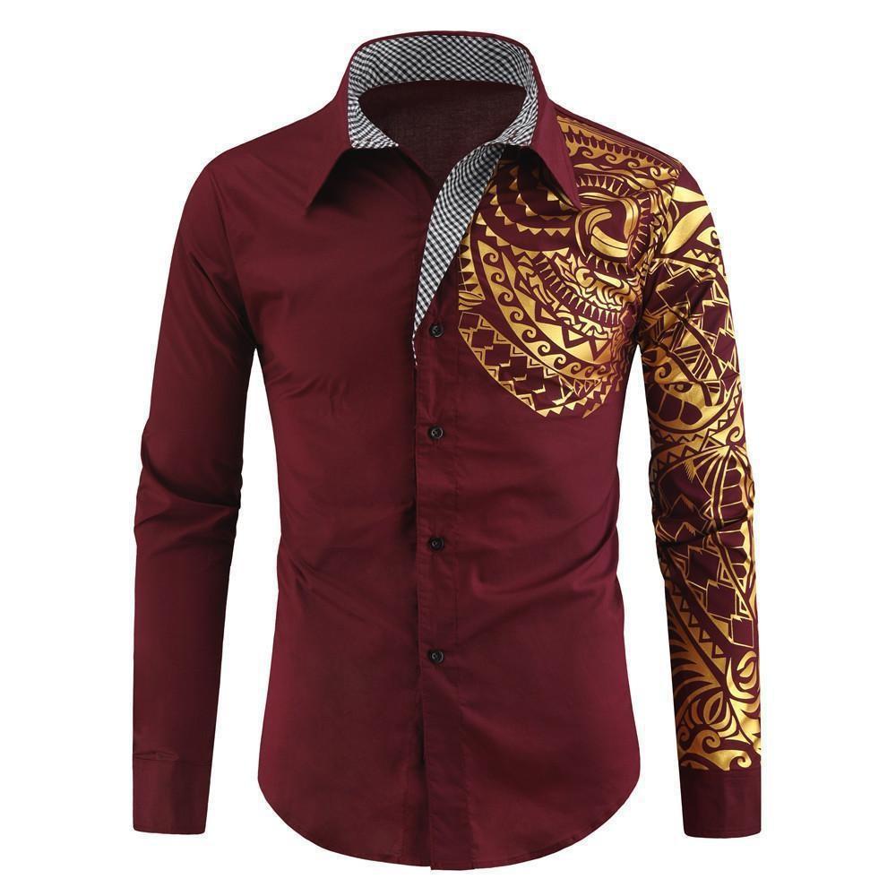 Men Long Sleeve Shirt With Metallic Print For Casual Wear And Spring Fashion