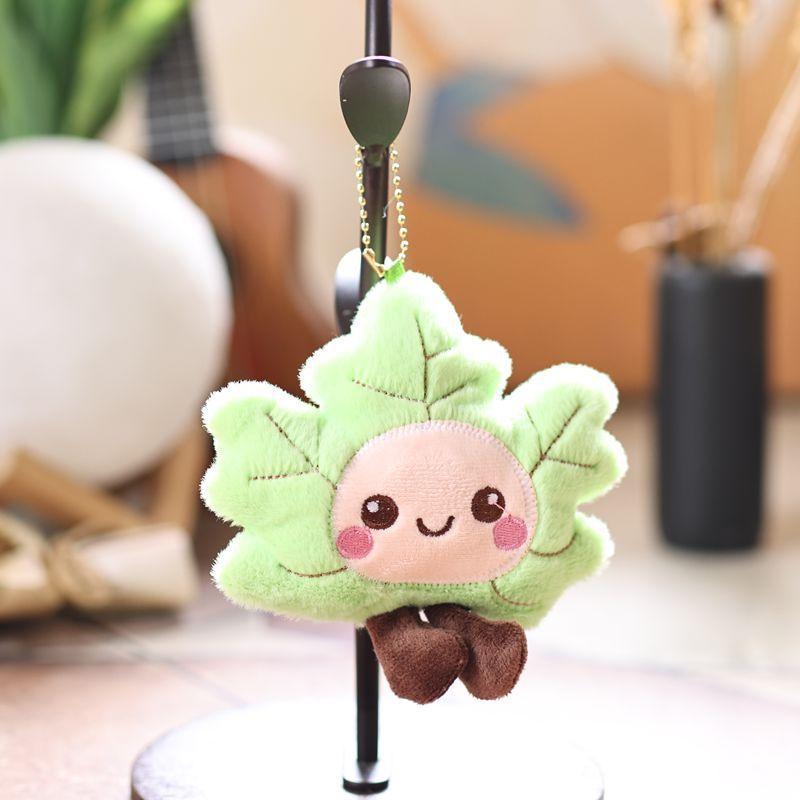 Cute Leaf Plush Keychain With Smile Face For Bag Decoration And Gift зелёный