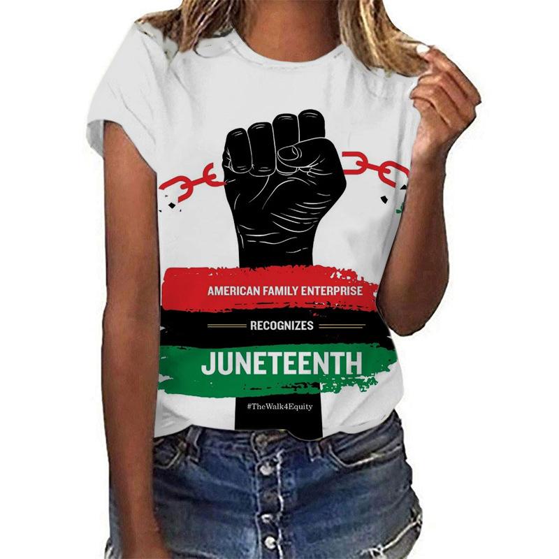 New Black Slave Liberation Day JUNEENTH letter printed short sleeved T-shirt with female personality trend