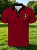 [Print Design - Not Textured] Men'S Outdoor Short Sleeve Polo Shirt, Multi-Size Available, Men'S Collared Polo, Red Base with Chest Emblem Print Men'S