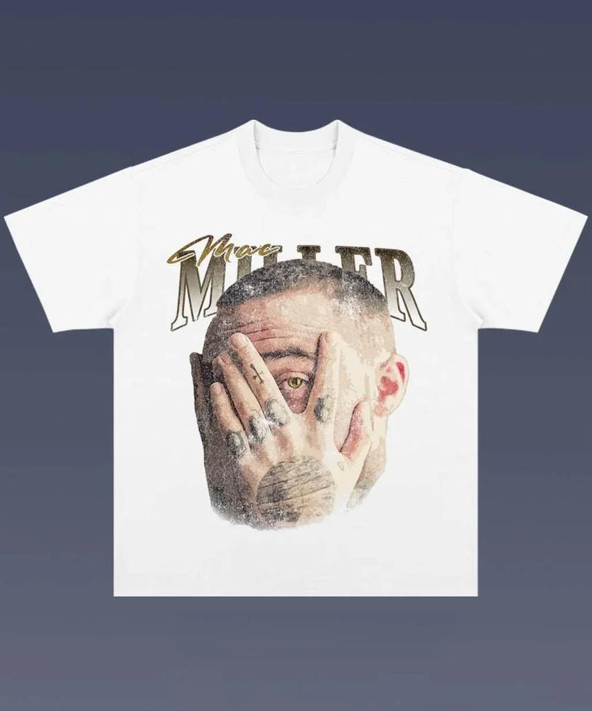 Męskie T-shirty z krótkim rękawem z nadrukiem graficznym MAC MILLER BIG FACE Street Trend, bawełniane, luksusowej marki, na lato, męskie i damskie