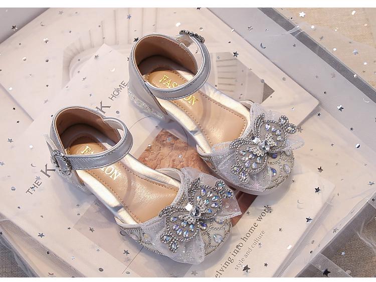 Bow High Heel Girls' Sandals: Summer Closed-Toe Crystal Princess Shoes 2025 - Soft Sole for Comfort