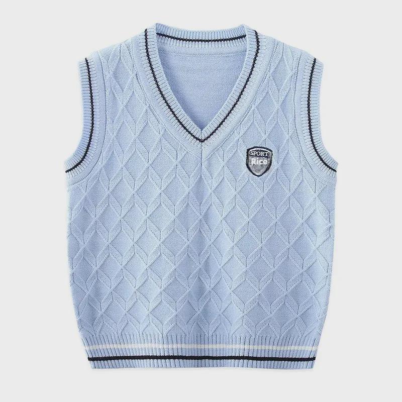 Boys' Autumn V-Neck Sweater Vest - New Trendy Knitted Children's Wear for Fall and Winter.