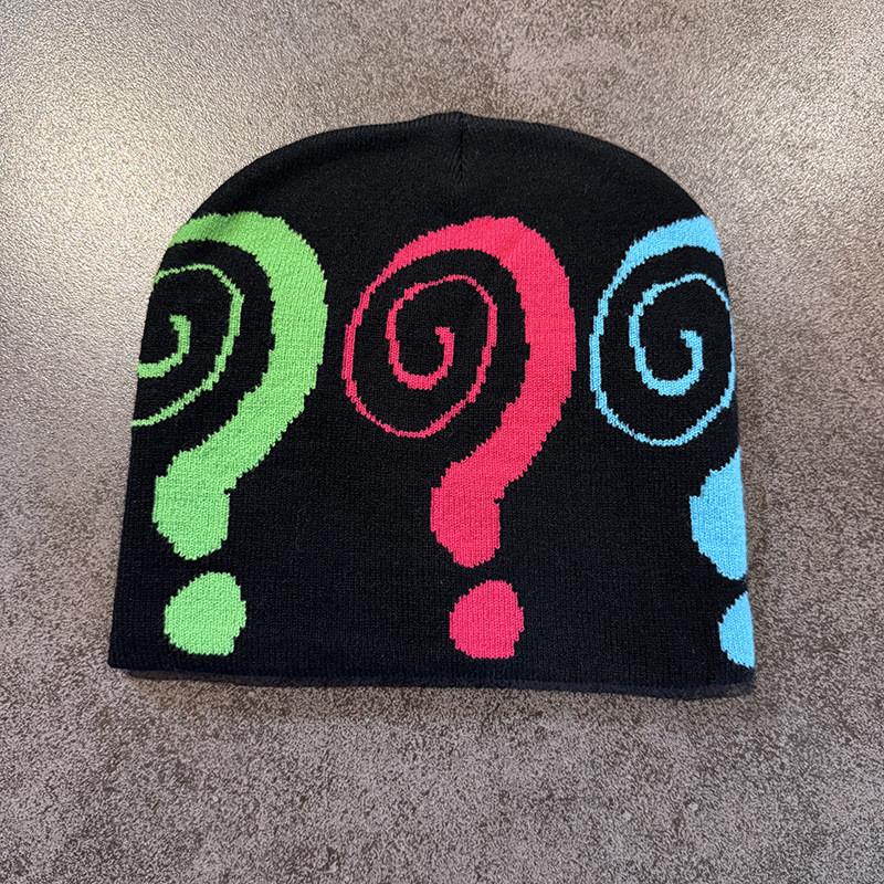 Fashion Colored Question Mark Pattern Neutral Casual Warm Knitted Hat For Autumn