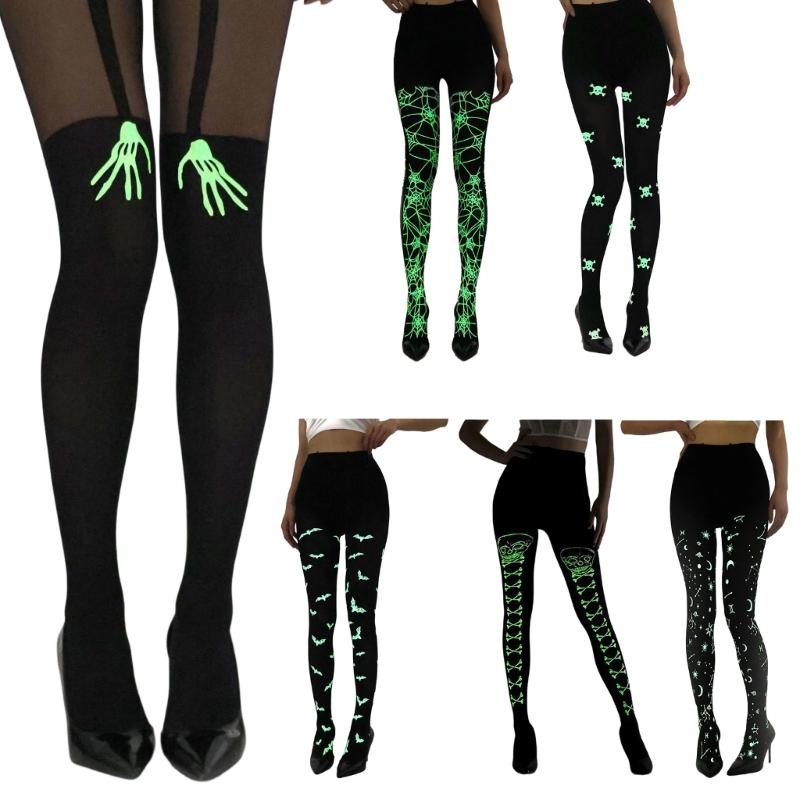 Fashion Glow In The Dark Hosiery With Elastic Waistband Halloween Pantyhose Perfect For Evening Event And Daily Use