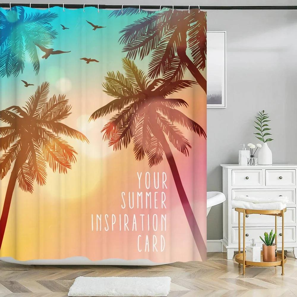 Summer Seaside Coconut Tree Waterproof Fabric Shower Curtain Bathroom Decoration Curtain Home Hawaiian style Shower Curtain