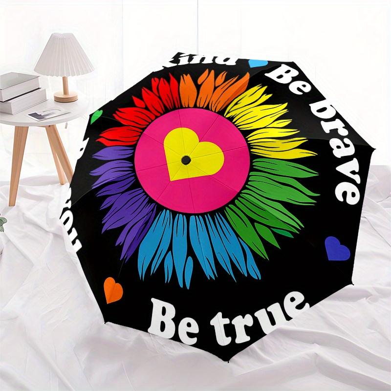 Be Kind, Be Brave: Flower StickerUmbrella, Portable 3-Fold Compact Umbrella for Men & Women Gift