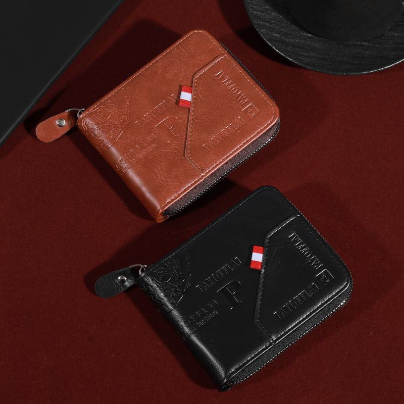 Men's Zipper Short Wallet, Multi-card Card Holder, PU Leather Bifold Wallet Money Clip With Coin Pocket, Gift For Men
