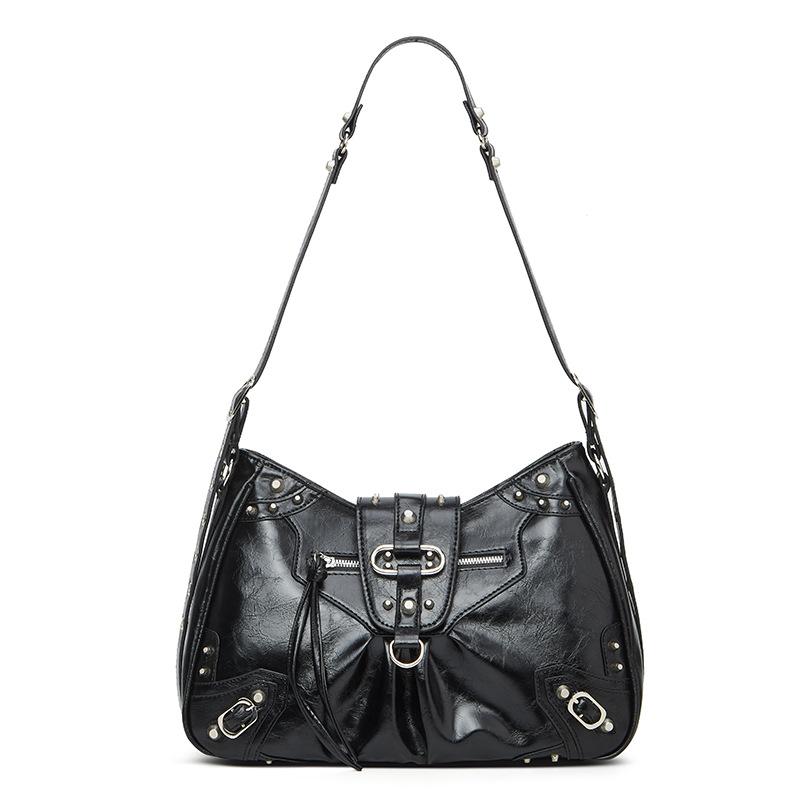 Large-capacity Commuter Underarm Bag, Stylish Motorcycle Bag, Riveted Single-shoulder Crossbody Women's Bag