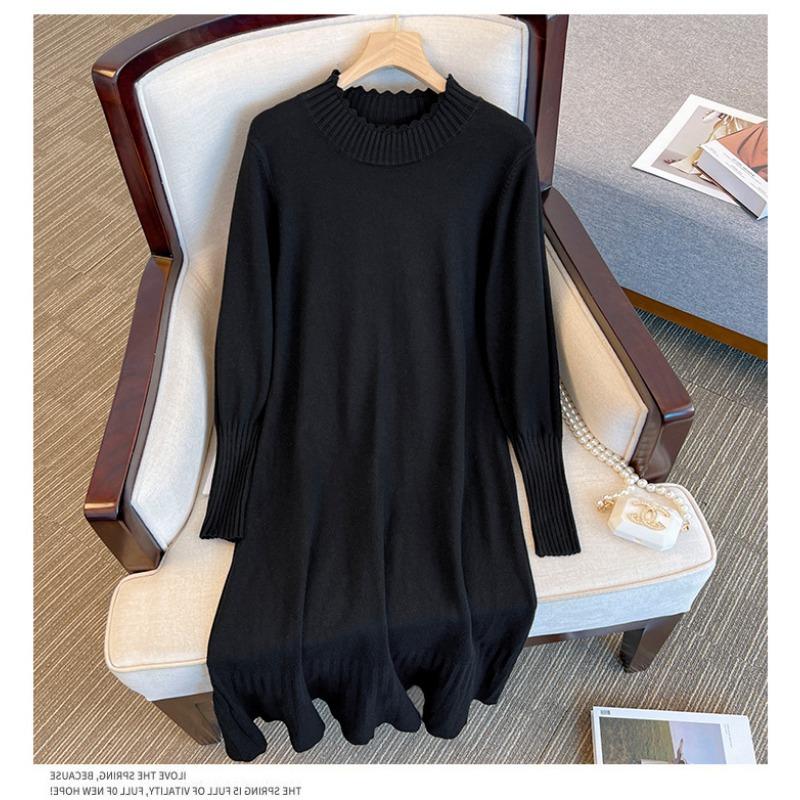 Lace semi-turtleneck pleated hem knitted dress autumn and winter new stacked wear with coat thin bottom sweater skirt