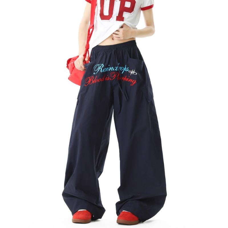 

Street apricot pleated paratrooper overalls men s and women s summer high street design wide-leg mopping scimitar trousers 2XL тёмно-синий