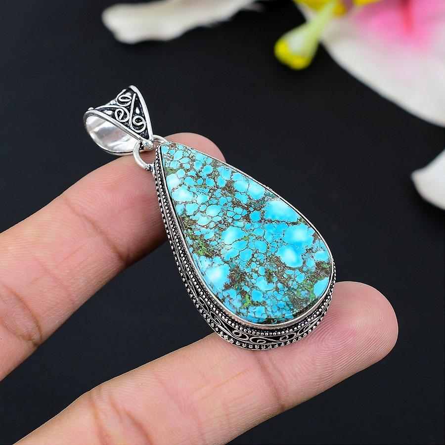 

Tibetan Turquoise Gemstone 925 Sterling Silver Jewelry Pendant 2.21 KG-134