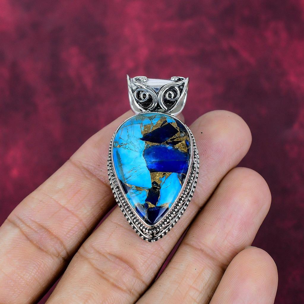 Copper Lapis Turquoise Handmade Gemstone Pendant, 925 Solid Sterling Silver Pendant Antique Jewelry, Love Forever Gift