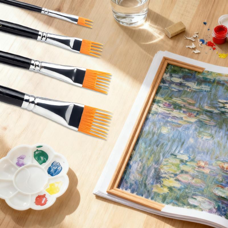 Nuovo Set di 4 Pennelli a Forma Seghettata Per Acquerello, Pittura a Olio, Pittura Digitale, Paesaggio, Foglia, Pennelli per Artisti e Studenti