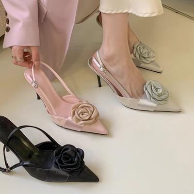 Fashion Flower High Heels Sandals Women Pointed Toe Shallow Sexy Shoes New 2024 Fashion Dress Summer Elegant Party Pumps Slides Femme