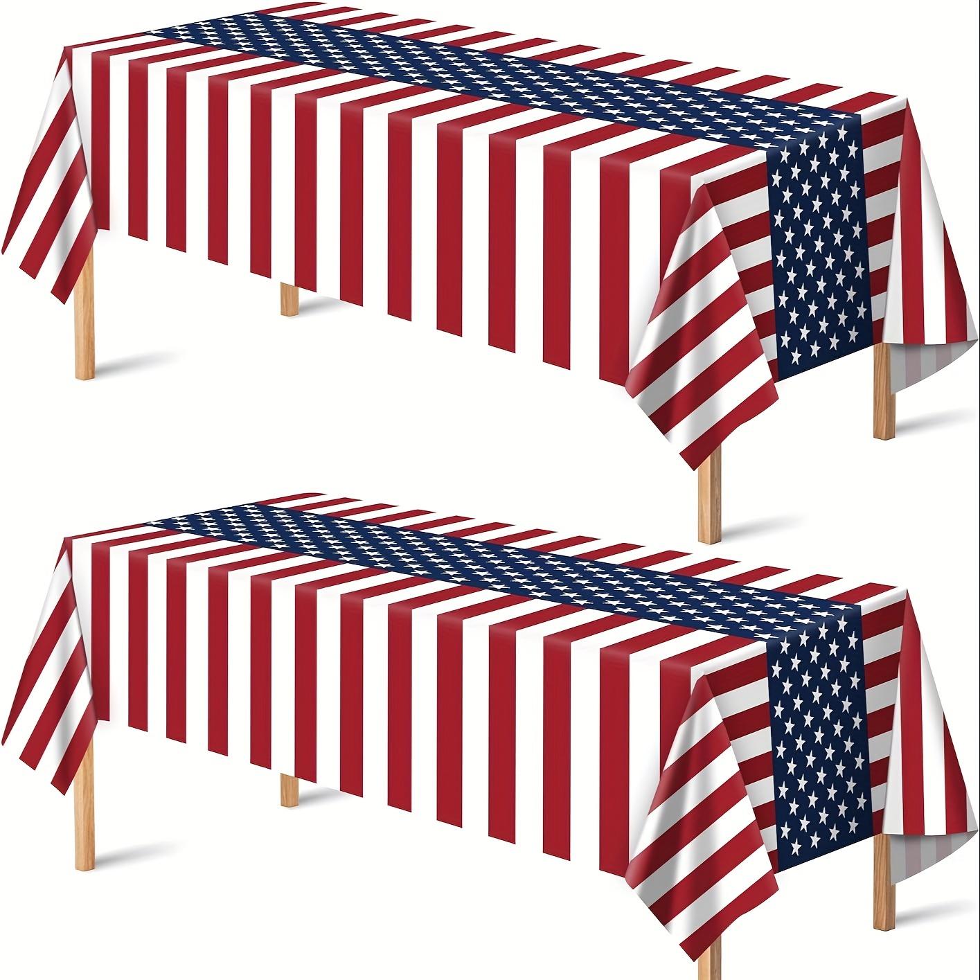 2Pcs American Flag Tablecloth, Patriotic Waterproof, Oil-Proof, Stain-Proof Disposable Rectangular Plastic Tablecloth, Independence Day, Memorial Day 2pcs