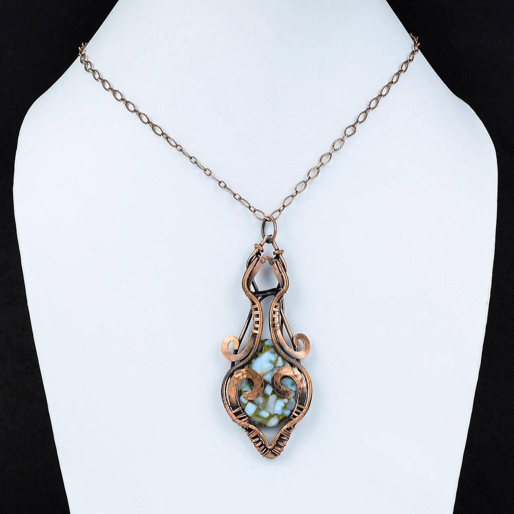 Copper Larimar Pendant Copper Wire Wrapped Gemstone Pendant Unique Pendant Handmade Copper Jewelry Gift For Her Wonderful Wire Wrap Pendant