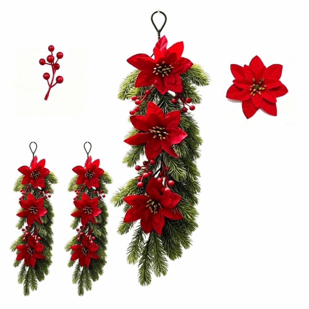 Wall Hanging Pine Branches Poinsettia Christmas Garland New Christmas Swag Garland Home Decoration