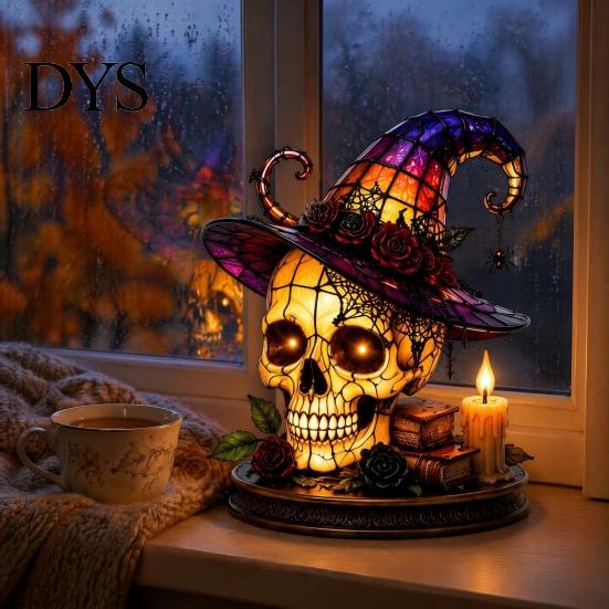 Indoor Outdoor Atmosphere Light Gothic Witch Hat Night Light, Warm Glow Acrylic Halloween Decorative Lamp, Vintage Creative Props Spooky Home
