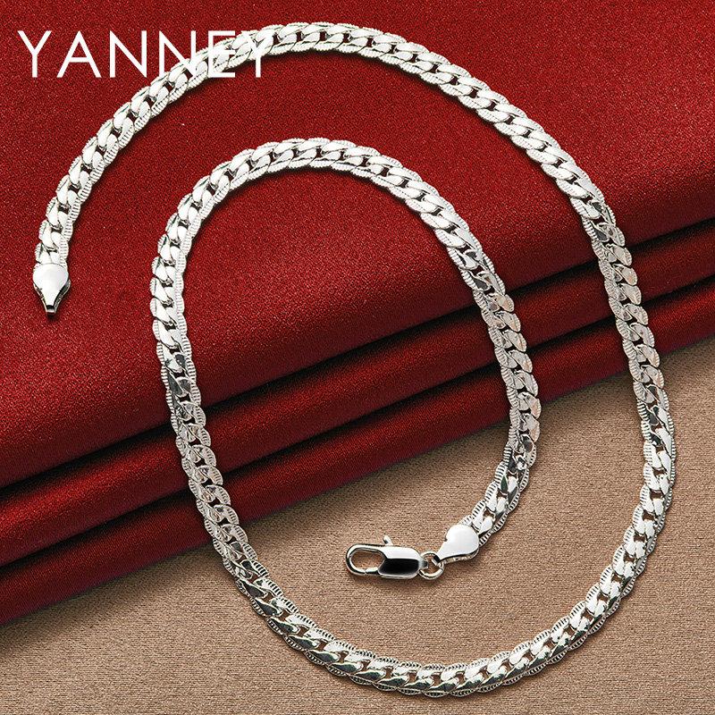 925 Silber 16-24 Zoll 40-60 cm 18 Karat Gold 6 mm Vollständig Seitliche Kette Halskette Für Frauen Mann Mode Hochzeit Party Charme Schmuck