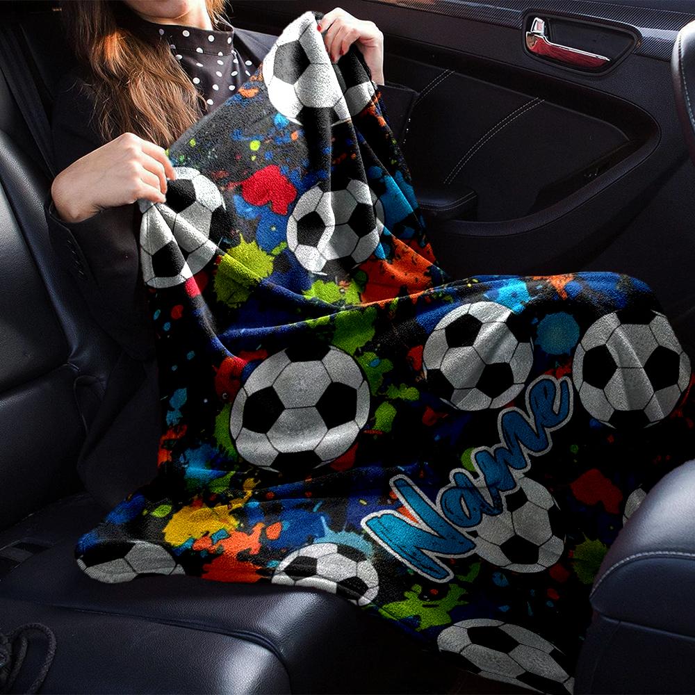 Custom Name Soccer Theme Printed Blanket - Perfect for Couch, Bed, Travel & Outdoor Use | Machine Washable, Cozy & Durable.