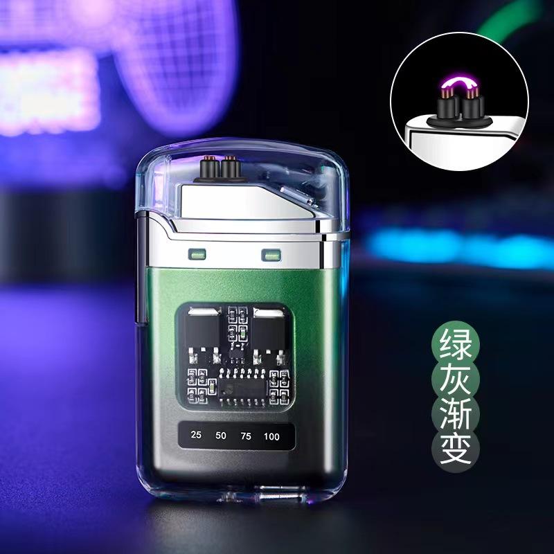 2025 New Creative Transparent Shell Electronic Pulse Lighter Portable Double Arc Windproof Men's Electric Cigarette Gift