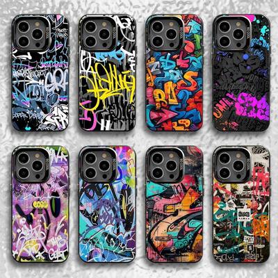 Cool Colorful Graffiti Phone Case For iPhone 16,15,14,13,12,11,Pro,XS,Max,Plus,Mini,SE Black Candy Matte Shockproof Cover