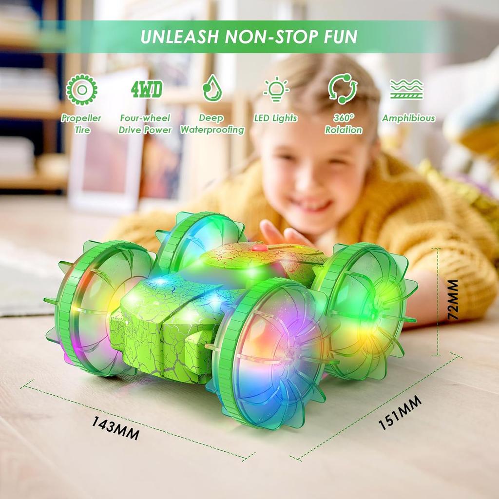 Amphibious RC Car with Lights for Kids 6-12 Year Old,2.4 GHz Remote Control Boat RC Monster Truck 4WD Vehicle Gifts,Waterproof Hand Controlled Boat