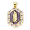 1 PC Virgin Mary Religious Brass Pendants 18K Gold Plated  Pearlized Hexagon Enamel Cubic Zirconia Charms Pendants 3cm x 1.7cm