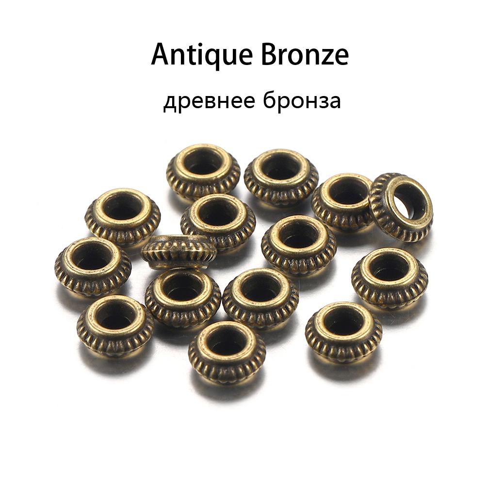 50pcs/lot 7mm Antique Gold Color Charm Bracelet Beads Findings Loose Spacer Beads For Jewelry Making Supplies DIY Accessories