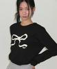 RONRON Embo Heart Ribbon Basic Fit Long Sleeve Black