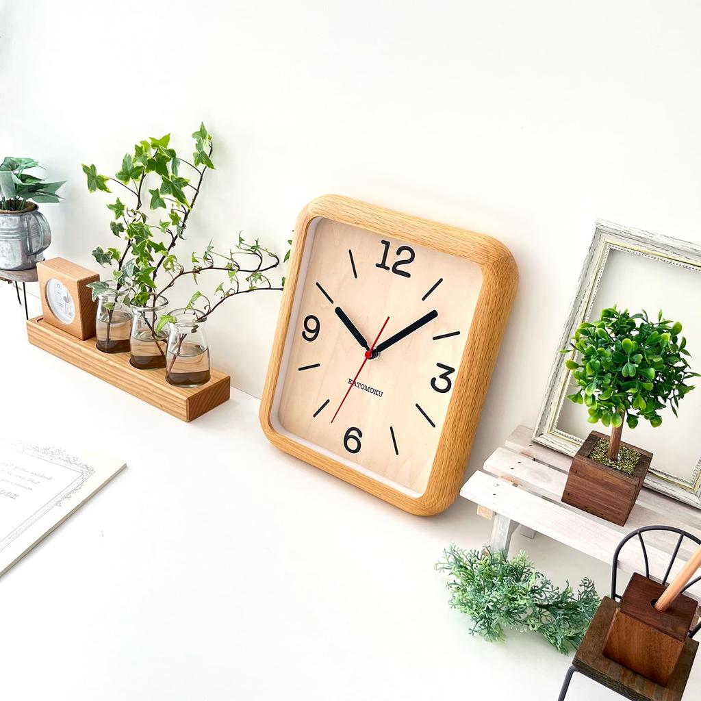 KATOMOKU Muku Clock 19 Oak Wall Clock with Continuous Second Hand, km-133OA, 280mm X 220mm (Quartz Clock)