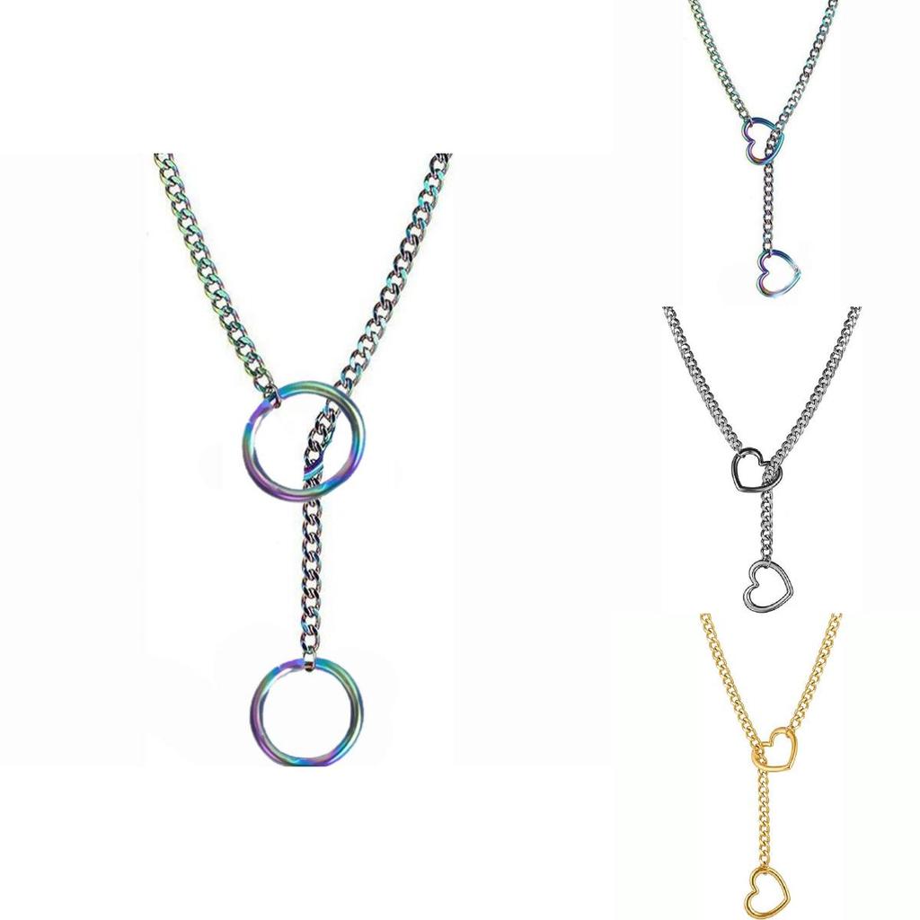 Gothic Punk Style Stainless Steel Heart And Circular Pendant Chain With Electroplating For Fashion