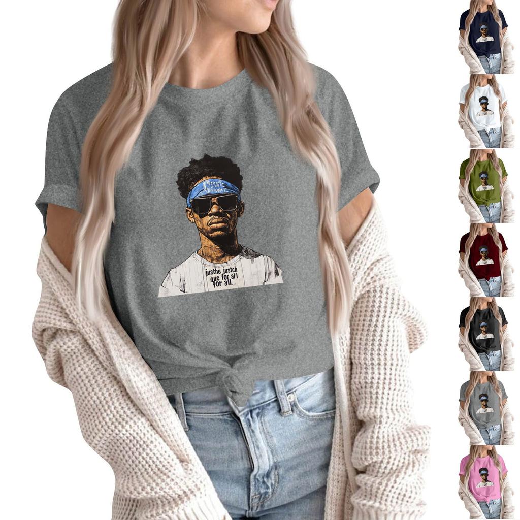 Women's Round Neck Casual Fashion Print Short Sleeve T-shirt Top