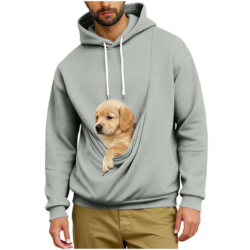 Men's Hoodie with Pet Pocket Casual Long Sleeve Sweatshirt for Daily Wear