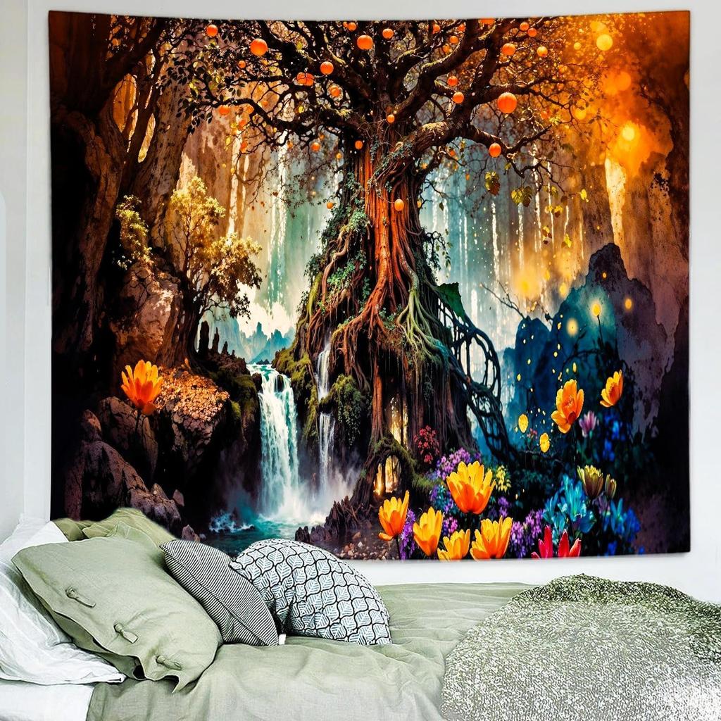 Delur Magical Forest Tapestry Fantasy Tree of Life Fairy Tale Enchanted Mystical Forest Tapestry Psychedelic Nature Landscape Wall Hanging Headboard