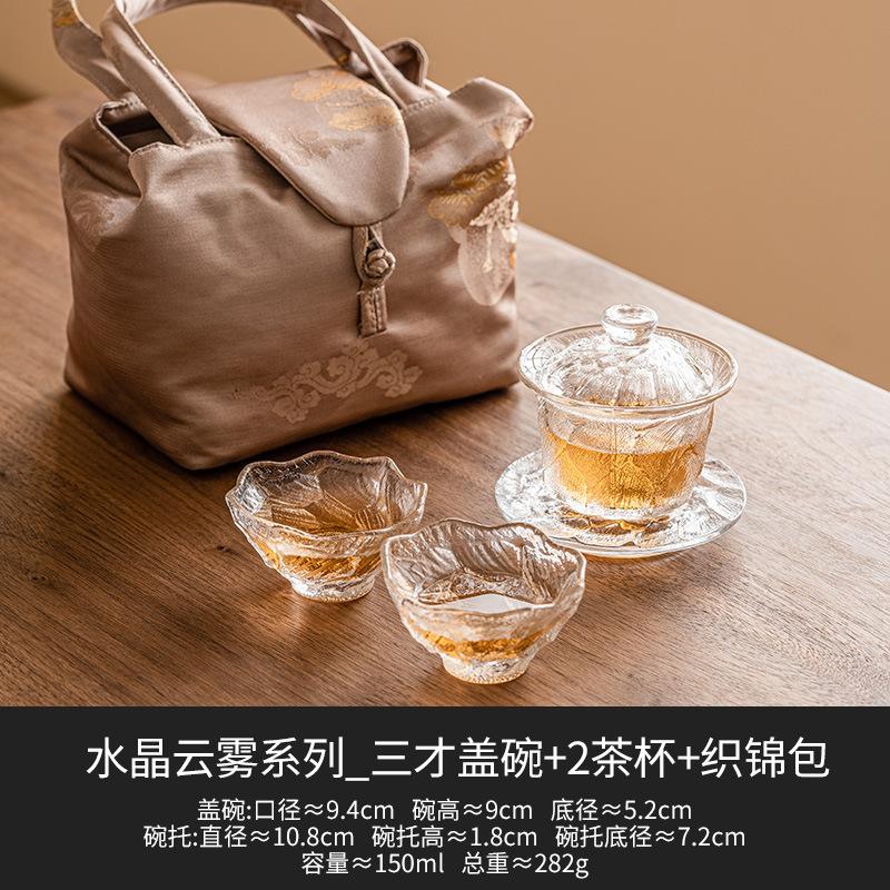 

Crystal Glass Tea Bowl Teacup Kung Fu Tea Set Afternoon Teas Maker Portable Outdoor Teaware Sets Teas Brewing Utensils Tools