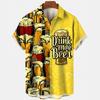 Hawaiian Beach Harajuku Shirts For Men 3D Print Beer Short Sleeve Tees Summer Vacation Style Single-Breasted Tops Lapel