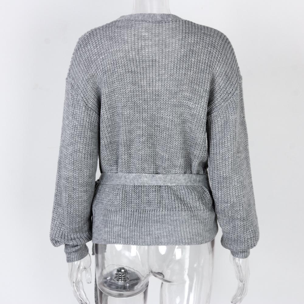 Clearance Casual V-neck Tie-up Knot Knit Sweater for Women - Autumn/Winter European and American Style