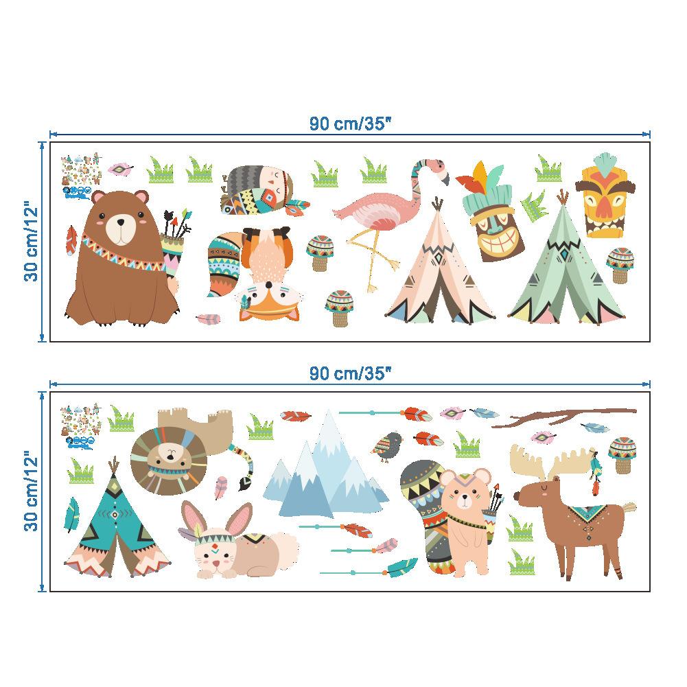 Cartoon Animal Wall Stickers Set, Removable Self-Adhesive Decals for Kids Room Nursery Kindergarten Wall Decor