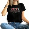 TX"Kindergarten Teacher" Letter Print & Colorful Hearts Women's Plus Size T-Shirt 100% Cotton 220g