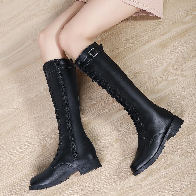 New Winter Fashionable Boots Round Toe Mid-heel -strap High Boots Comfortable Non-slip Enhance Personality Sexy Botas Mujer