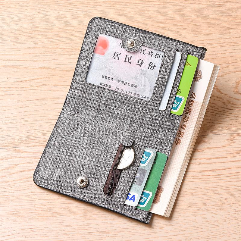 Men's Ultra-Thin Canvas & Leather Wallet: Multi-Card, Slim, Folding Design for Students & Youth.