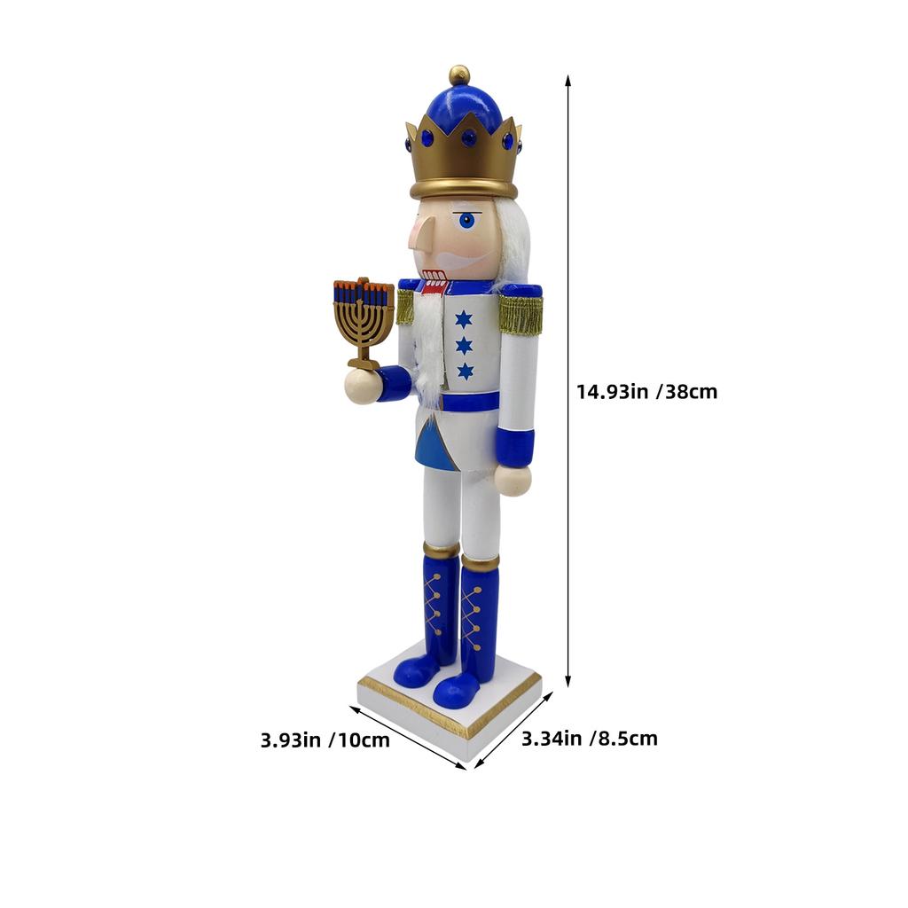 38 Cm Nutcracker Soldier Blue White Judaica Hanukkah Christmas Tabletop Decor Wooden Traditional Judaica Holiday Mantelpiece