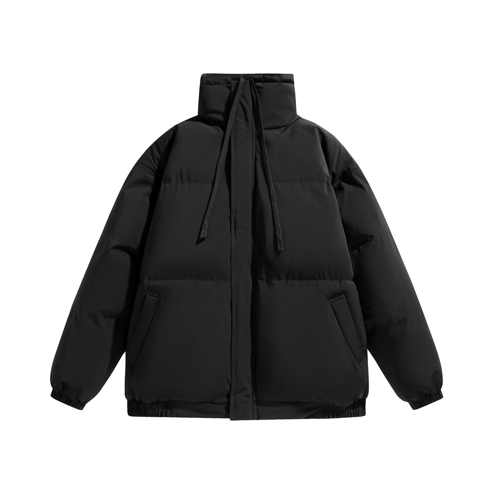 

Men s Casual Solid-color High-neck Zipper Cotton-padded Jacket, Men s Thickened Cotton-padded Warm Bread Jacket Jacket M чёрный