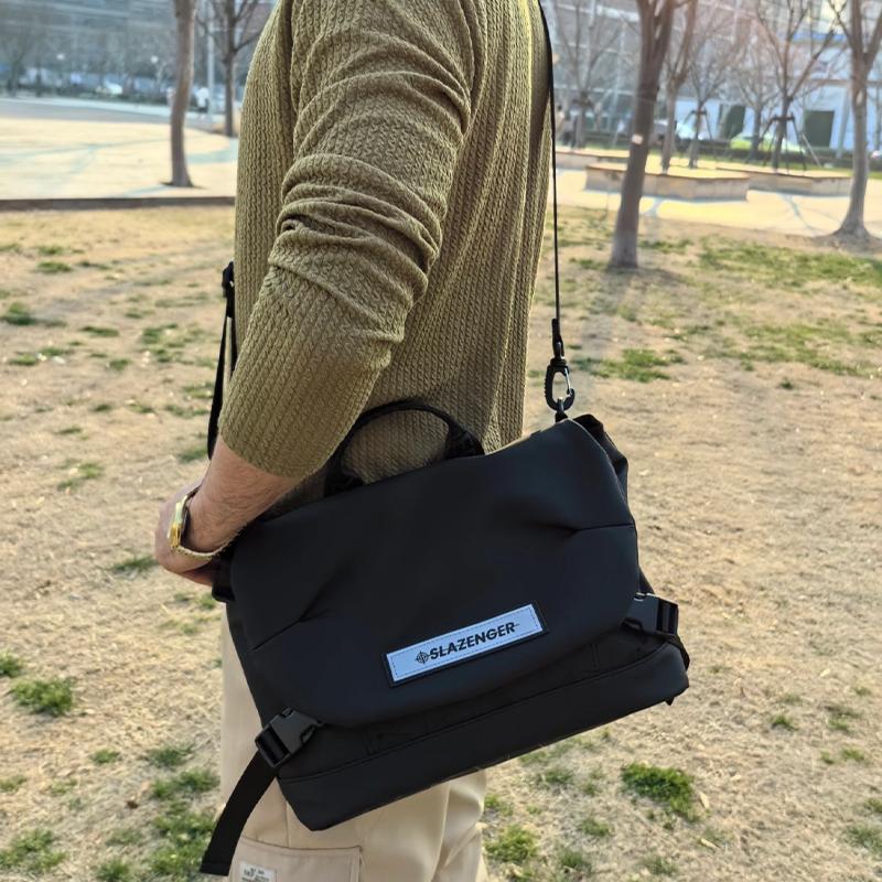 New Slazenger PVC Soft Leather Crossbody Bags Men's Black SLA1798