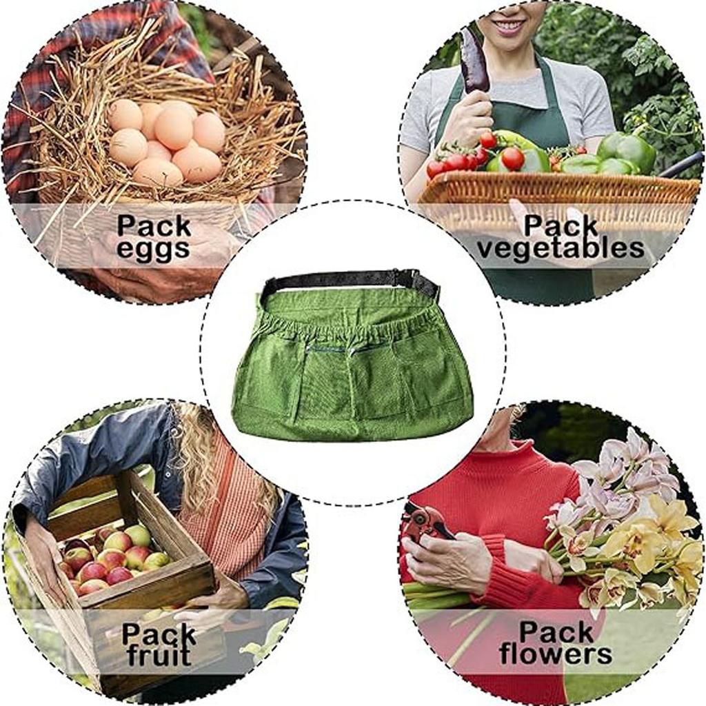 Borsa a vita resistente per la raccolta con tracolla regolabile e tasche multiple in tela di cotone, adatta per giardinaggio, agricoltura e attività all'aperto